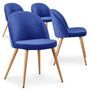 Chaise moderne velours bleu et pieds métal imitation bois Skoda - Lot de 4