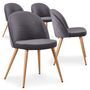 Chaise moderne velours gris et pieds métal imitation bois Skoda - Lot de 4