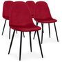 Chaise moderne velours rouge pieds métal noir Garo - Lot de 4