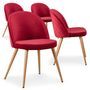Chaise moderne velours rouge et pieds métal imitation bois Skoda - Lot de 4