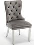 Chaise poignée rectangulaire velours capitonné gris foncé et pieds acier chromé Kazar - Lot de 2