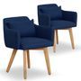 Chaise scandinave avec accoudoir tissu bleu Kendi - Lot de 2
