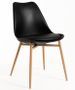 Chaise scandinave noire avec coussin simili cuir noir et pieds bois naturel Keny