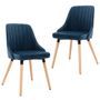 Chaise velours bleu et pieds bois de hêtre massif naturel Humako - Lot de 2