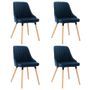 Chaise velours bleu et pieds bois de hêtre massif naturel Humako - Lot de 4