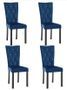 Chaise velours bleu foncé et pieds bois massif noir Karmen - Lot de 4