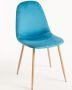 Chaise velours bleu turquoise et pieds métal effet bois naturel Kuza - Lot de 2