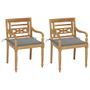 Chaises Batavia 2 pcs avec coussins gris Bois de teck massif