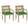 Chaises Batavia 2 pcs avec coussins verts Bois de teck massif