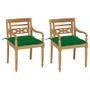 Chaises Batavia 2 pcs avec coussins verts Bois de teck massif 2