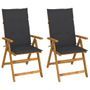 Chaises inclinables de jardin 2 pcs avec coussins Bois d'acacia 2