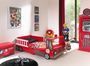 Chambre 2 pièces lit pompier 70x140 cm et armoire bois rouge Cara