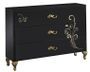 Commode 3 grands tiroirs design bois laqué noir et doré Jade 118 cm