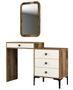 Commode 4 tiroirs avec miroir mural bois foncé et crème Kindo 124 cm