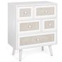 Commode 5 tiroirs MONTIEL – Bois & tissu lin