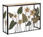 Console ressort métal noir plateau bois design floral