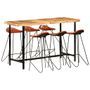 Ensemble de bar 7 pcs Bois d'acacia solide et cuir véritable