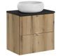 Ensemble de meuble salle de bain 2 tiroirs NOVA OAK 60 cm avec 1 vasque blanche à poser WIKI