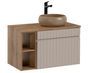 Meuble de salle de bain EMBLEMATIC 80 cm – Façade taupe, bois naturel & vasque ronde en céramique