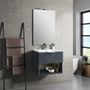 Ensemble meuble de salle de bain 1 tiroir bleu effet pierre et miroir lumineux Noe L 60 cm
