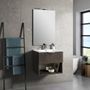 Ensemble meuble de salle de bain 1 tiroir effet pierre marron et miroir lumineux Noe L 60 cm