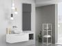 Ensemble meuble de salle de bain 1 tiroir laqué blanc et pierre grise et miroir Catan L 135 cm