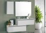 Ensemble meuble de salle de bain 2 tiroirs 1 armoire laqué blanc mat et miroir à LED Teph L 150 cm