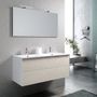 Ensemble meuble de salle de bain 2 tiroirs bois blanc double vasque et miroir à LED Oga L 120 cm