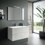 Ensemble meuble de salle de bain 2 tiroirs bois blanc et miroir à LED Oga L 100 cm