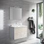 Ensemble meuble de salle de bain 2 tiroirs bois blanc miroir à LED Oga L 80 cm