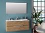 Ensemble meuble de salle de bain 2 tiroirs bois chêne clair et miroir à LED Malo L 120 cm