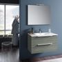 Ensemble meuble de salle de bain 2 tiroirs bois gris et miroir à LED Mola L 90 cm