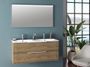 Ensemble meuble de salle de bain 2 tiroirs chêne clair double vasque et miroir lumineux Molam L 120 cm
