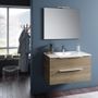 Ensemble meuble de salle de bain 2 tiroirs chêne clair et miroir à LED Mola L 90 cm