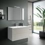 Ensemble meuble de salle de bain 2 tiroirs laqué blanc et beige et miroir à LED Oga L 100 cm