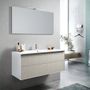 Ensemble meuble de salle de bain 2 tiroirs laqué blanc et beige et miroir à LED Lago L 120 cm