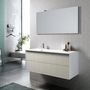 Ensemble meuble de salle de bain 2 tiroirs laqué blanc et beige et miroir à LED Goa L 120 cm