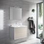 Ensemble meuble de salle de bain 2 tiroirs laqué blanc et beige et miroir à LED Oga L 80 cm