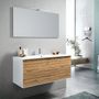 Ensemble meuble de salle de bain 2 tiroirs laqué blanc et chêne et miroir à LED Lago L 120 cm