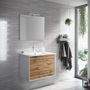 Ensemble meuble de salle de bain 2 tiroirs laqué blanc et chêne et miroir à LED Oga L 70 cm