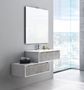 Ensemble meuble de salle de bain 2 tiroirs laqué blanc et effet béton et miroir à LED Selb L 140 cm