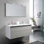 Ensemble meuble de salle de bain 2 tiroirs laqué blanc et gris double vasque et miroir à LED Oga L 120 cm