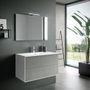 Ensemble meuble de salle de bain 2 tiroirs laqué blanc et gris et miroir à LED Oga L 100 cm