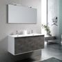 Ensemble meuble de salle de bain 2 tiroirs laqué blanc et gris oxyde double vasque et miroir à LED Oga L 120 cm