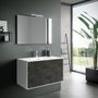 Ensemble meuble de salle de bain 2 tiroirs laqué blanc et gris oxyde et miroir à LED Oga L 100 cm