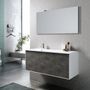Ensemble meuble de salle de bain 2 tiroirs laqué blanc et gris oxyde et miroir à LED Goa L 120 cm