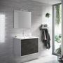 Ensemble meuble de salle de bain 2 tiroirs laqué blanc et gris oxyde et miroir à LED Oga L 70 cm