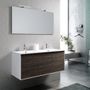 Ensemble meuble de salle de bain 2 tiroirs laqué blanc et marron double vasque et miroir à LED Oga L 120 cm