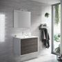 Ensemble meuble de salle de bain 2 tiroirs laqué blanc et marron et miroir à LED Oga L 70 cm