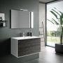 Ensemble meuble de salle de bain 2 tiroirs laqué blanc et marron et miroir à LED Oga L 90 cm